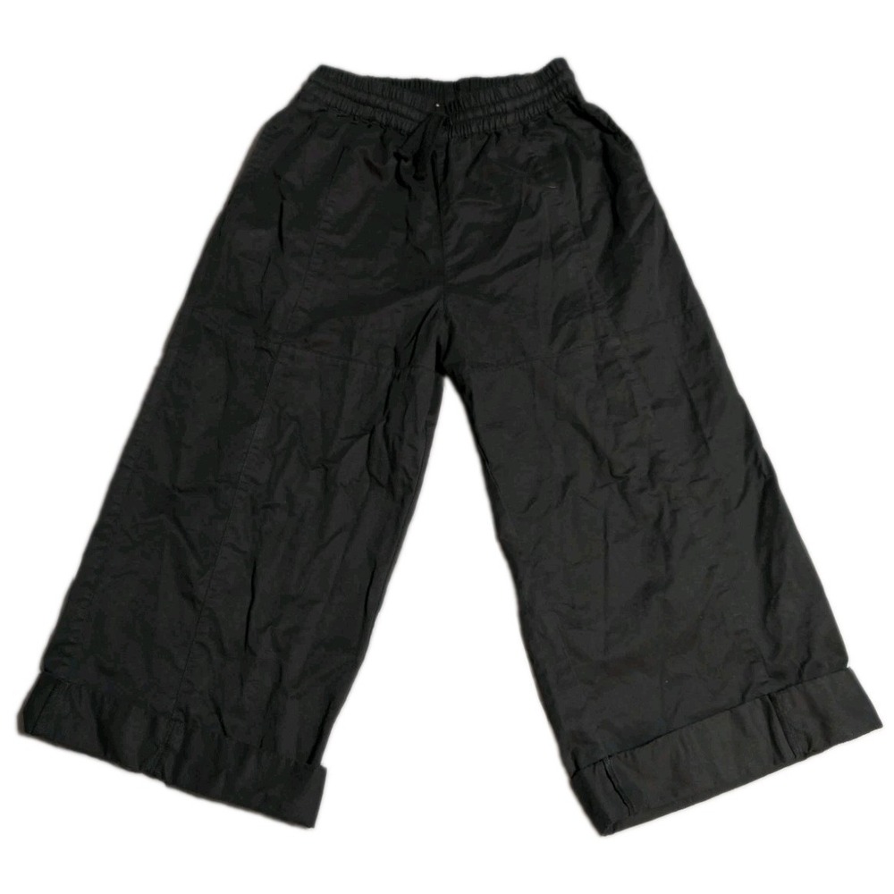 Lucy & Yak Pants Womens S Black Wide Leg Cropped Organic Cotton Elastic Waist